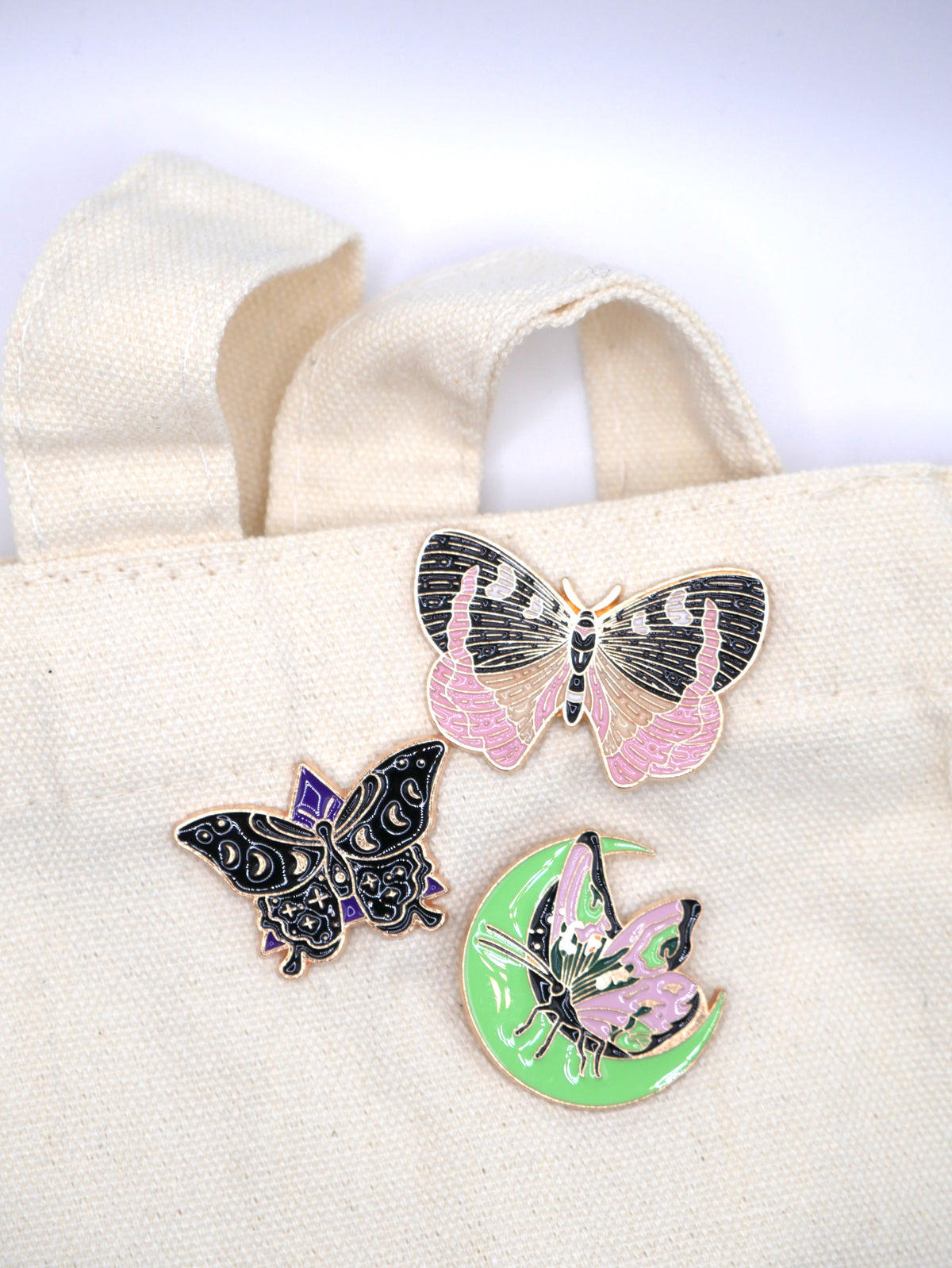 Fun, Beautiful Moth and Butterfly Metal Enamel Pins (Set of 3) – Consulate X, view 1 of 5
