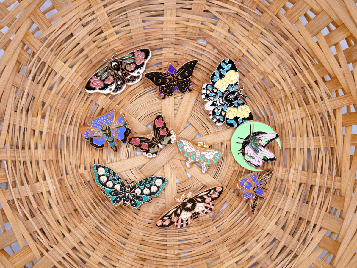 Fun, Beautiful Moth and Butterfly Metal Enamel Pins (Set of 3) – Consulate X, view 5 of 5