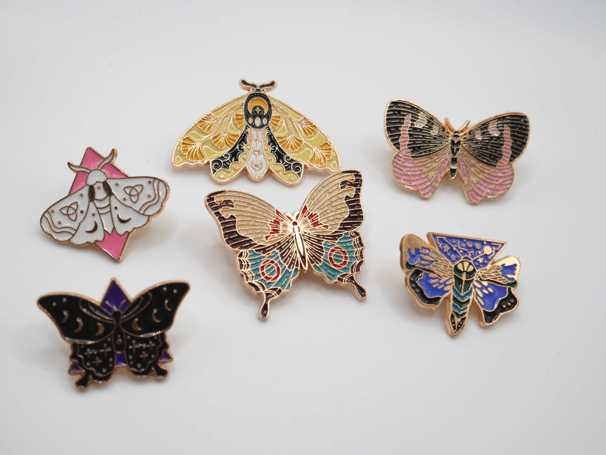 Fun, Beautiful Moth and Butterfly Metal Enamel Pins (Set of 3) – Consulate X, view 2 of 5