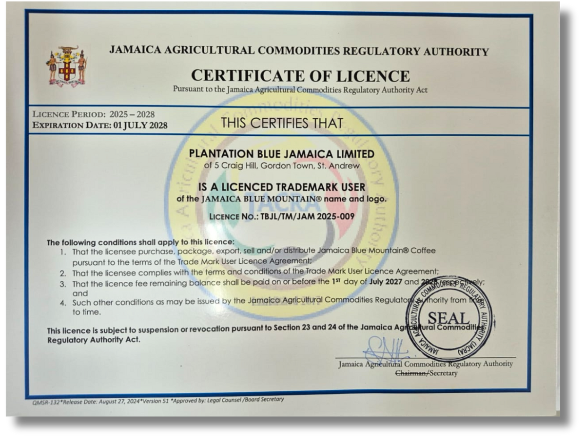 Plantation Blue 100% Jamaica Blue Mountain Premium Coffee (16 oz - medium roasted whole beans) – Consulate X, view 10 of 10